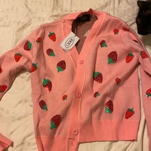 embroidered strawberry cardigan